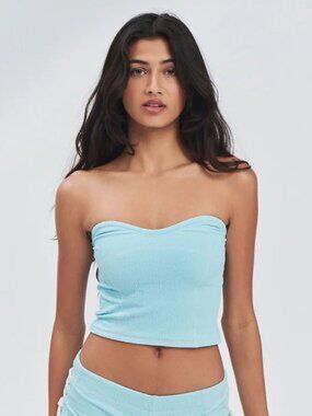 Frankies Bikinis Rodeo Strapless Bikini Top Cloud Burst Size S NWT